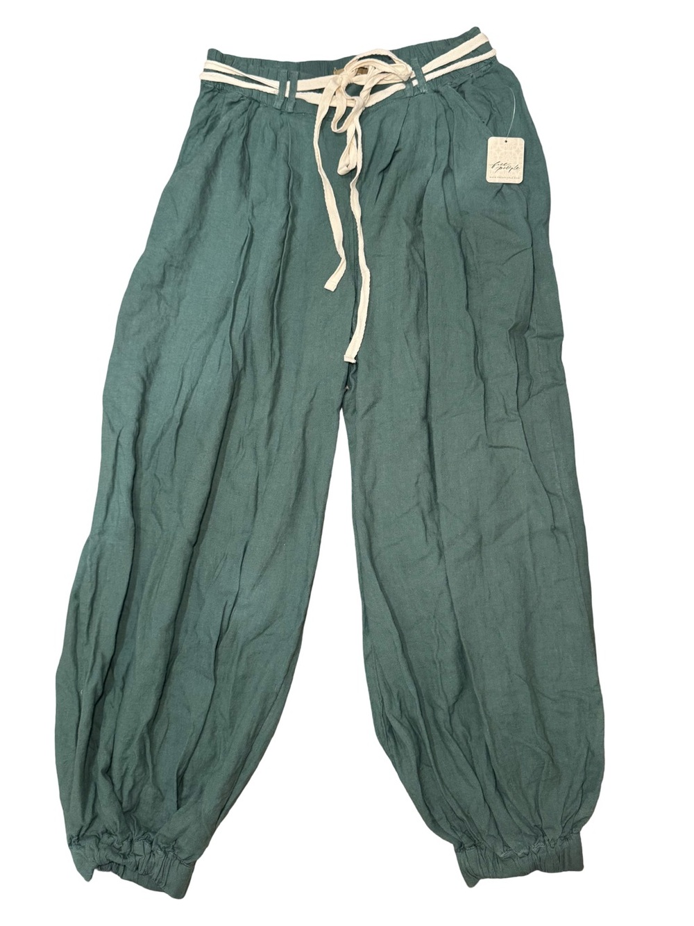 Free People Sagebrush Green Sandshell Linen Volare Ballon Pants NWT